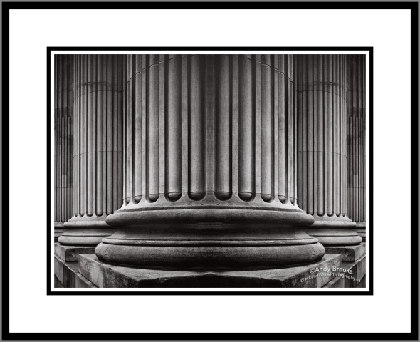 Black and white print of architectural pillars